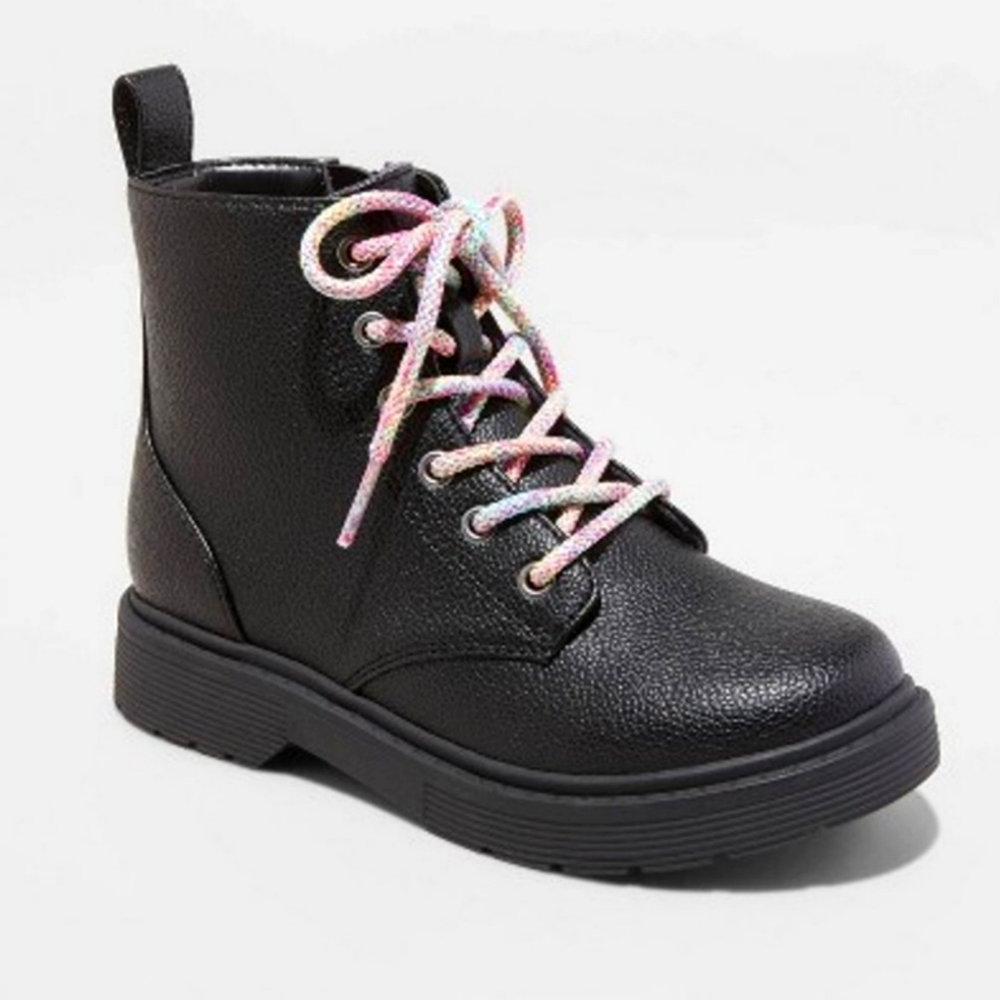 Like new - Girls' Zoe Zipper Lace-Up Combat Boots - art class Black